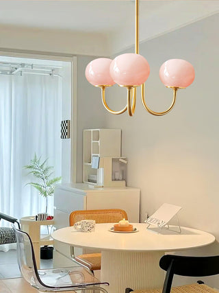 Suspension design dorée globes en verre rose