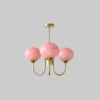 Suspension design dorée globes en verre rose