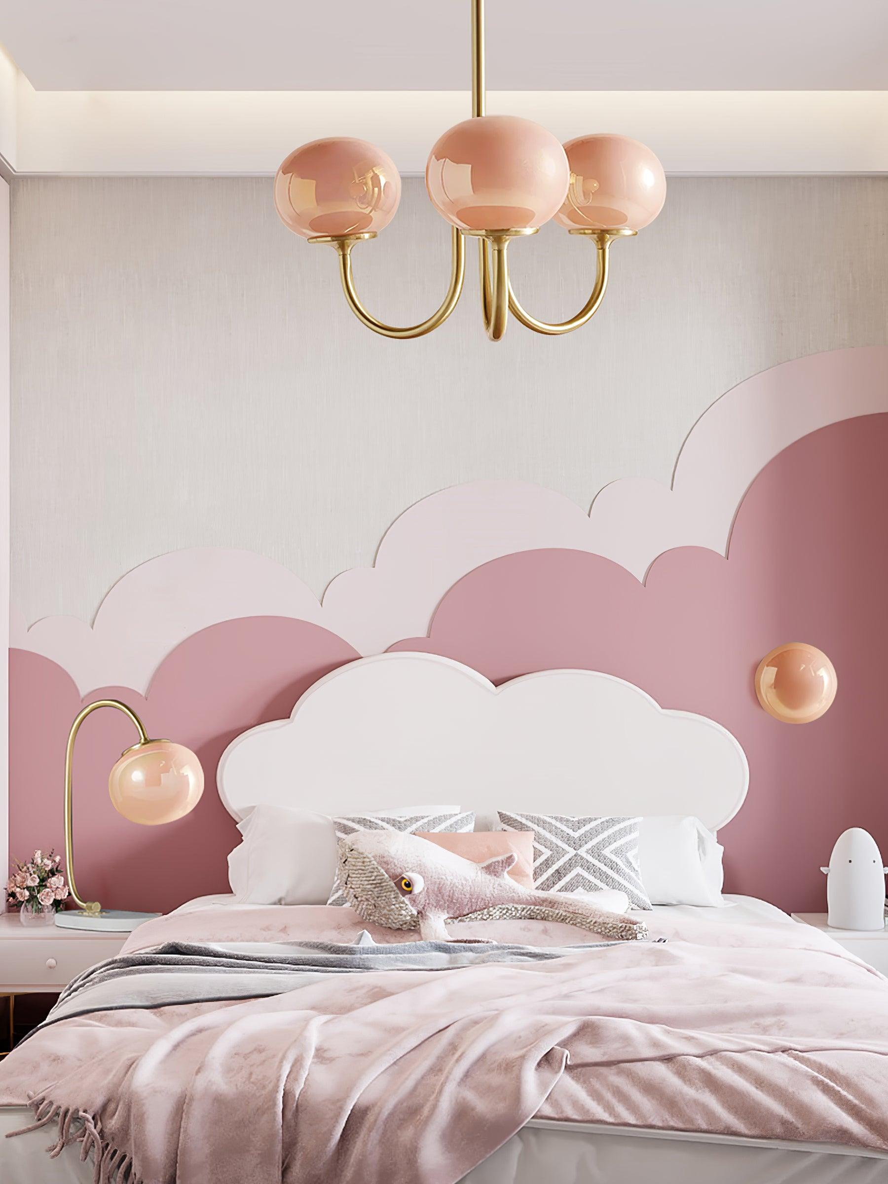 Suspension design dorée globes en verre rose