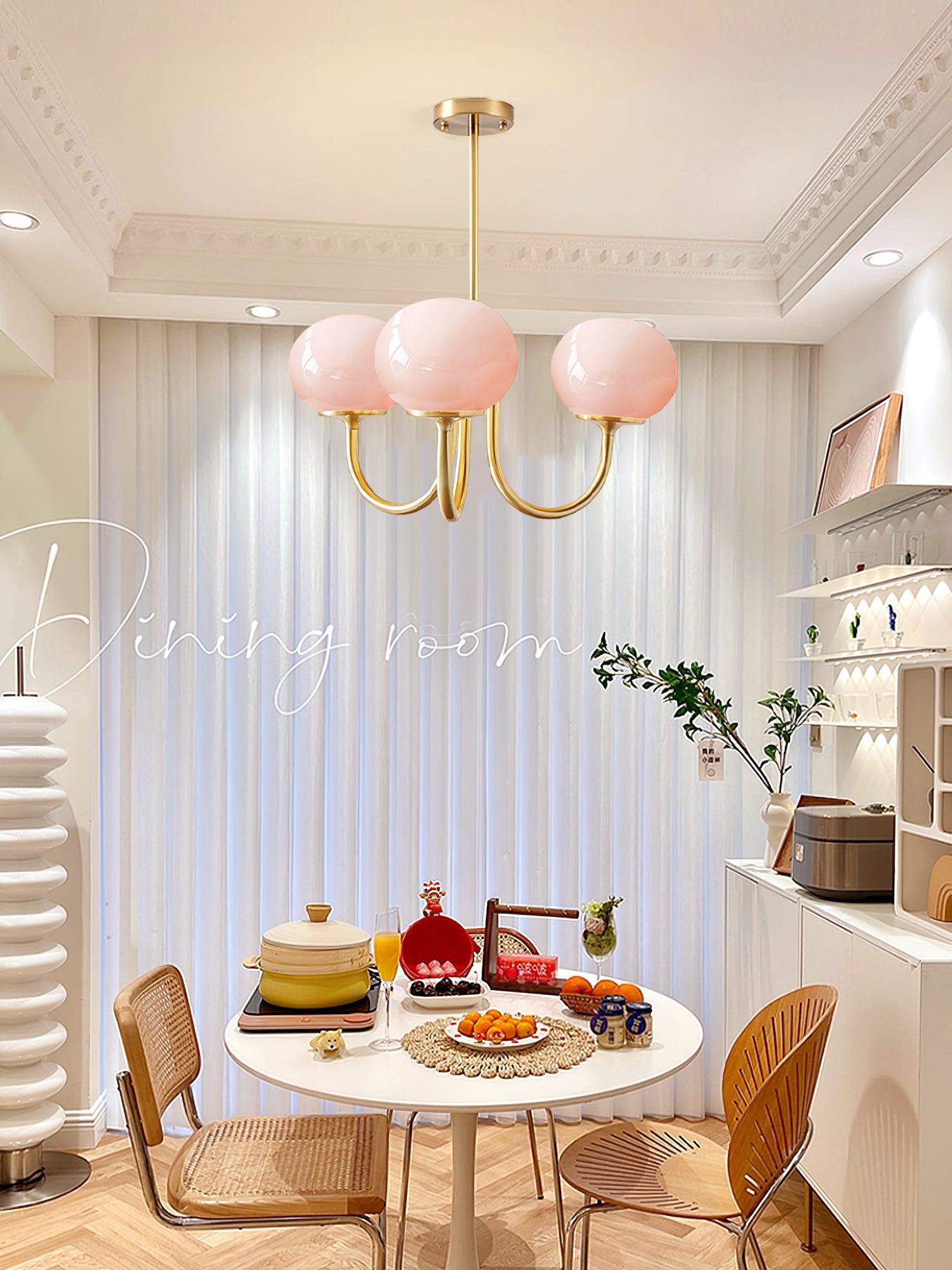 Suspension design dorée globes en verre rose