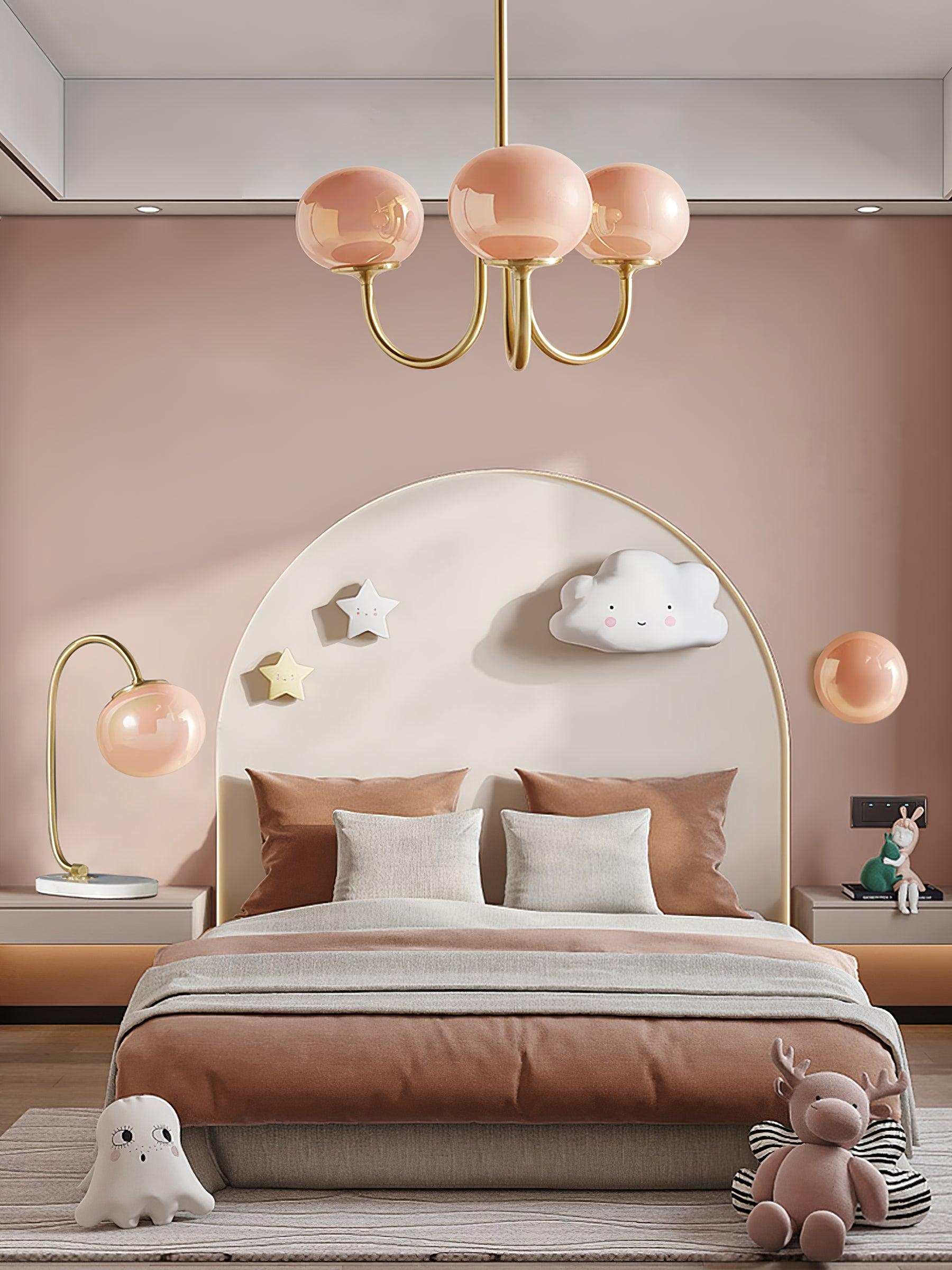 Suspension design dorée globes en verre rose