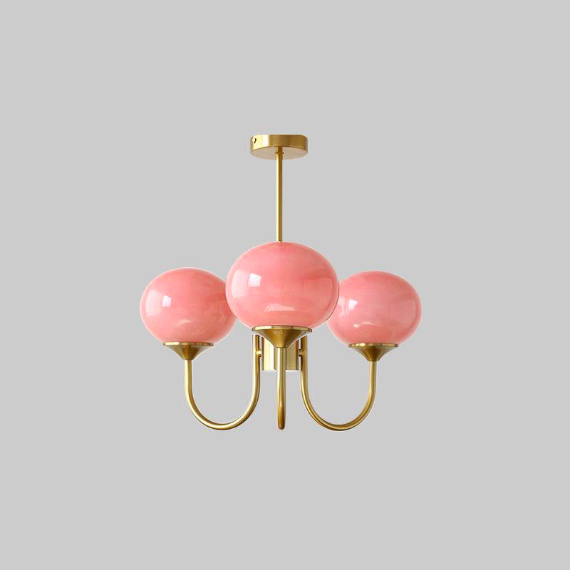 Suspension design dorée globes en verre rose