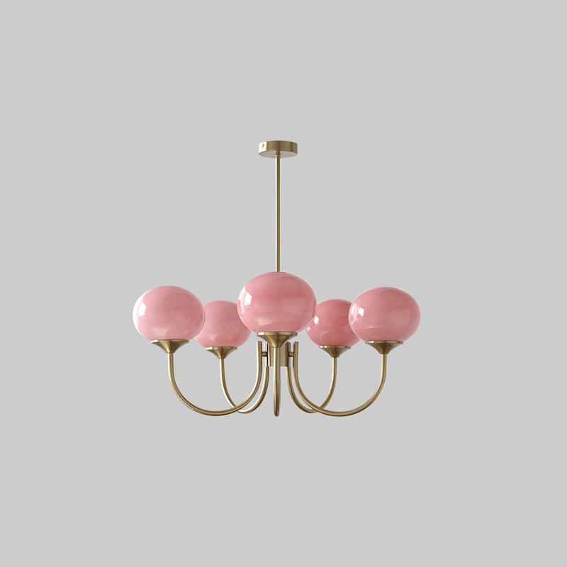 Suspension design dorée globes en verre rose