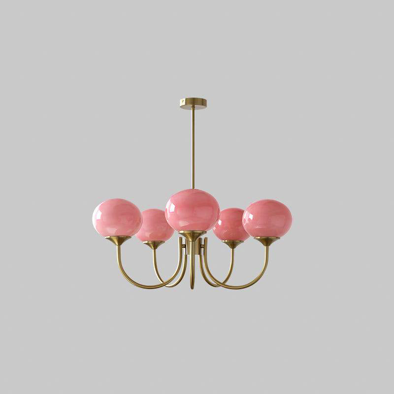 Suspension design dorée globes en verre rose