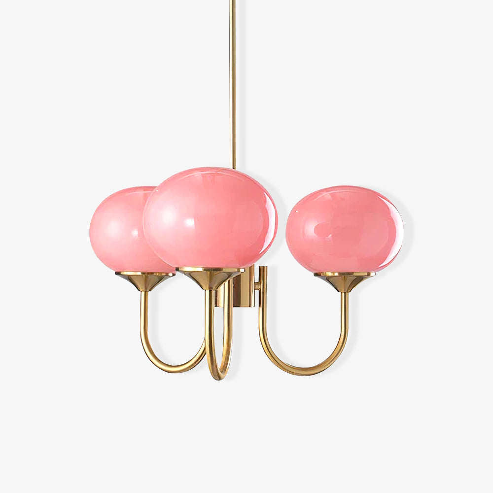 Suspension design dorée globes en verre rose