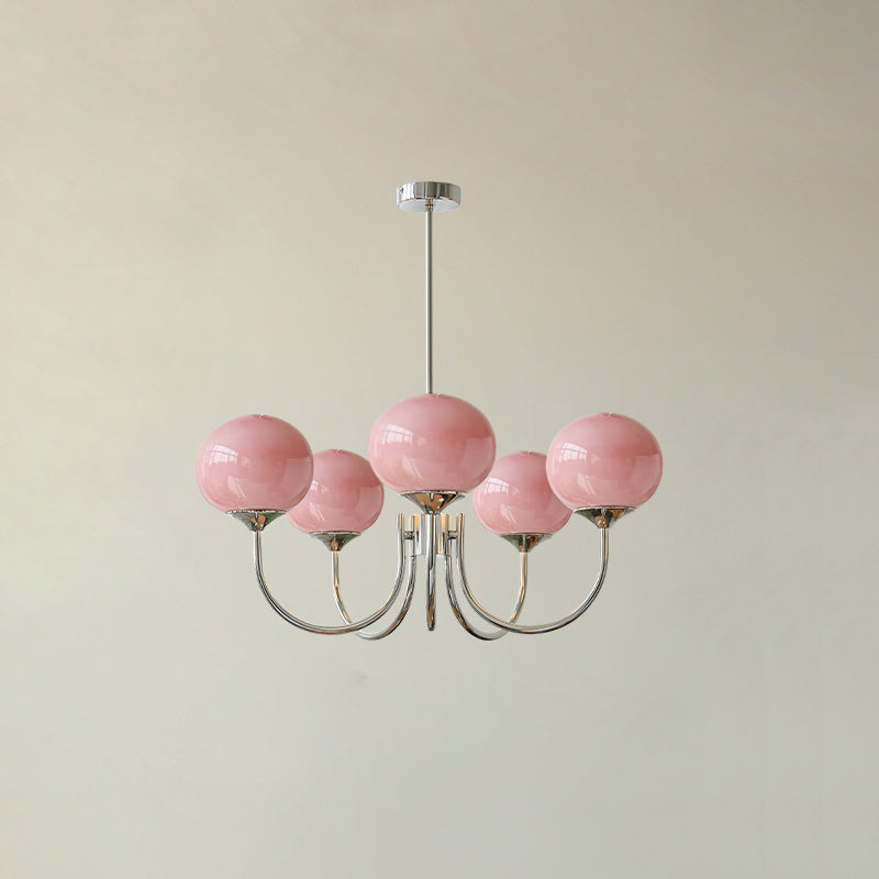 Suspension design dorée globes en verre rose