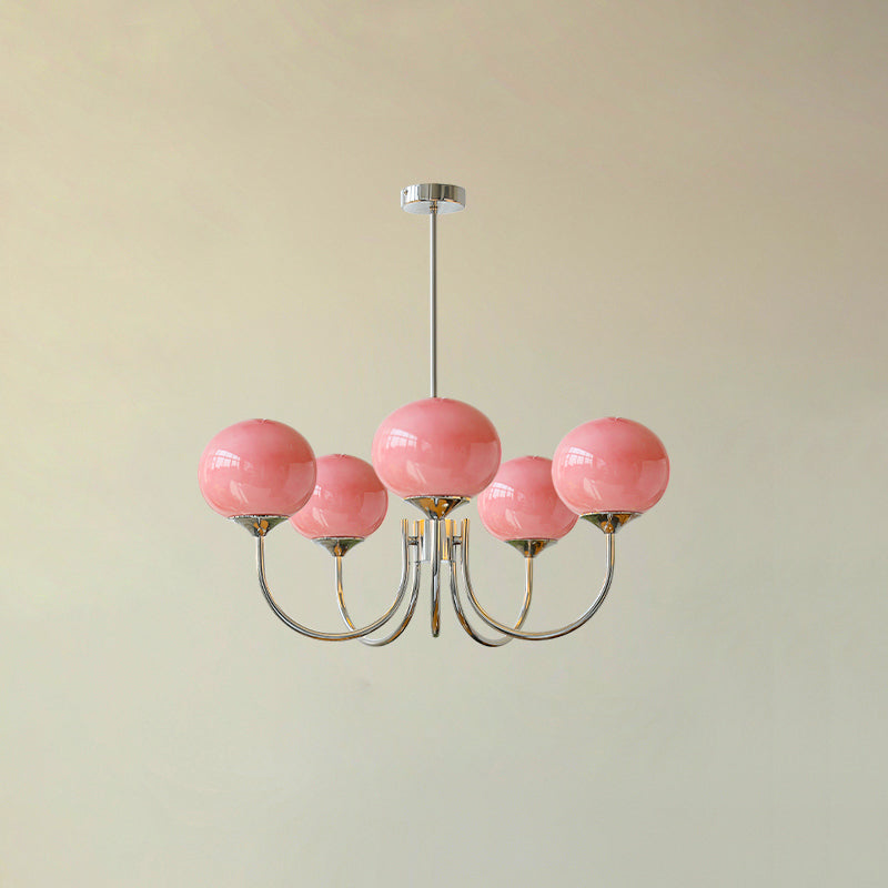 Suspension design dorée globes en verre rose
