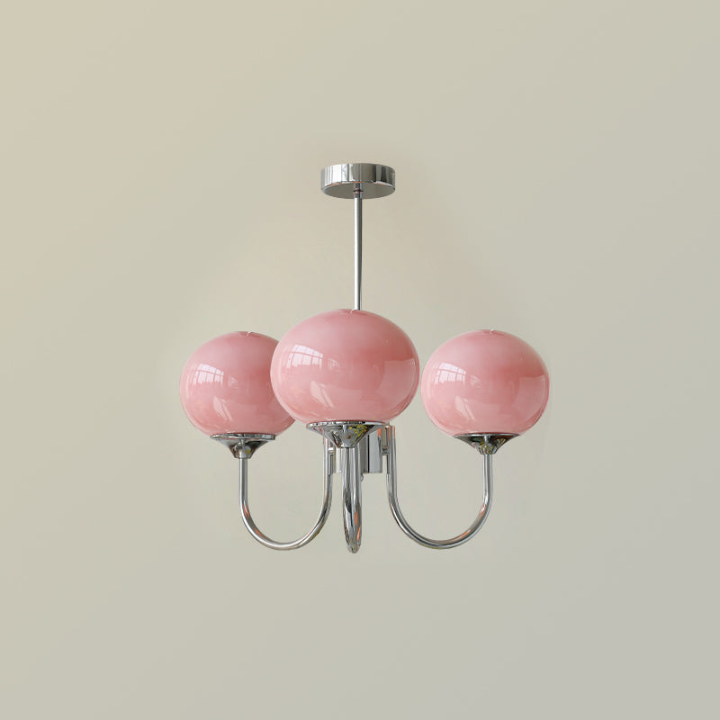 Suspension design dorée globes en verre rose