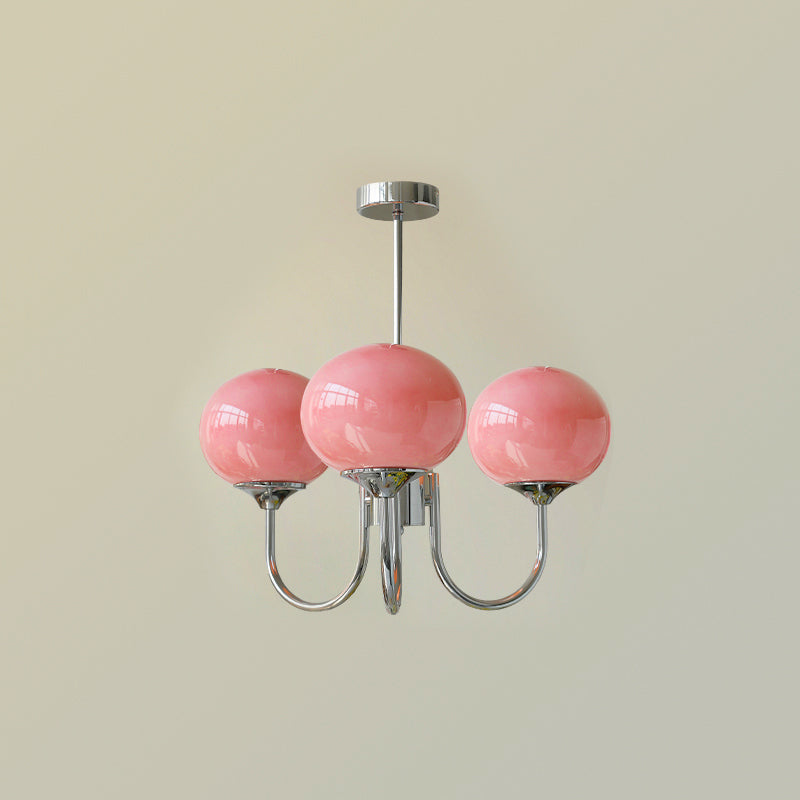 Suspension design dorée globes en verre rose