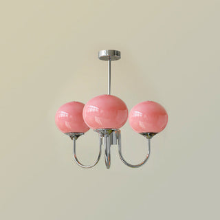 Suspension design dorée globes en verre rose