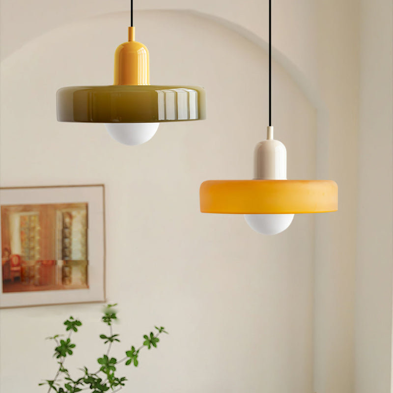 Suspension design moderne bicolore en verre coloré
