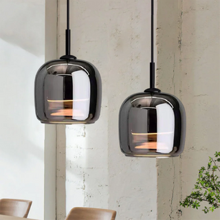 Suspension design verre noir effet miroir moderne