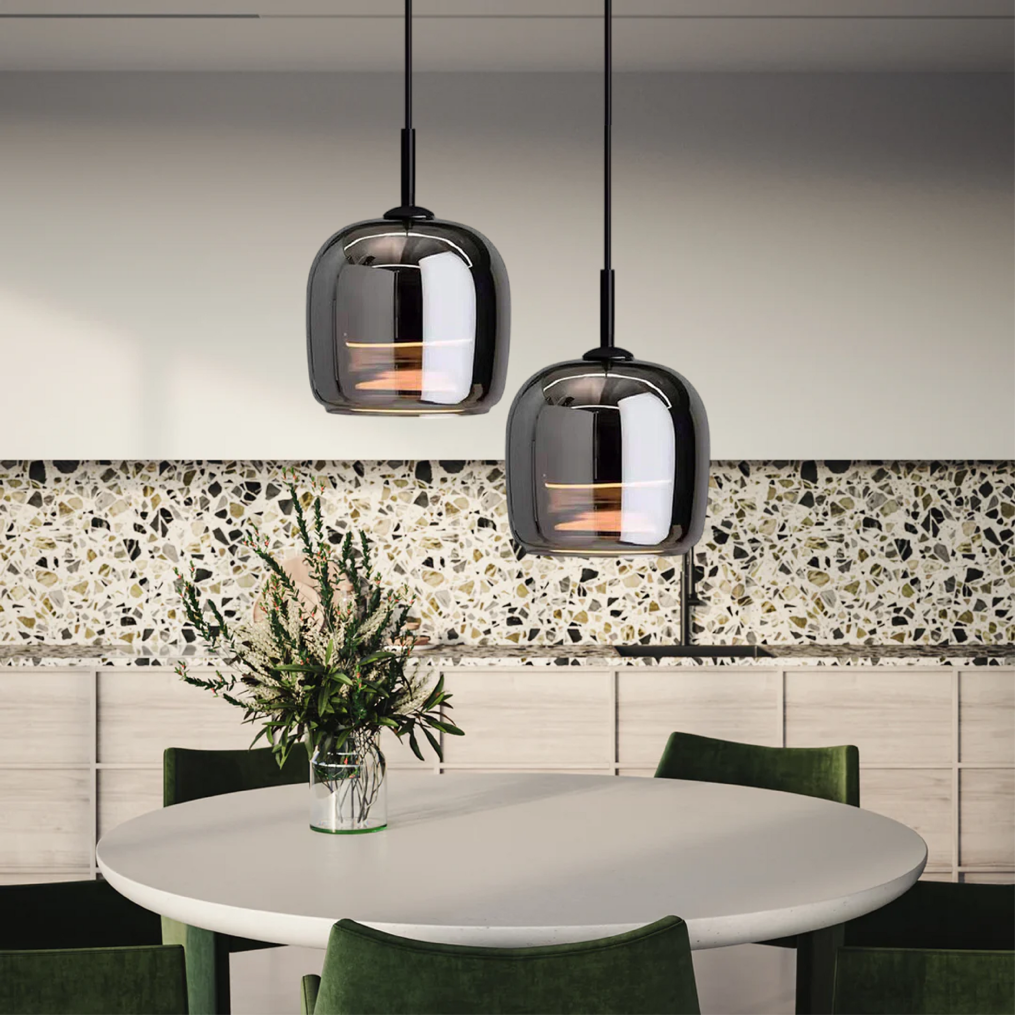 Suspension design verre noir effet miroir moderne