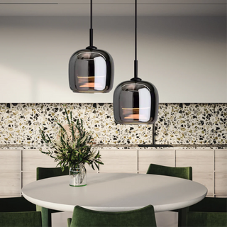 Suspension design verre noir effet miroir moderne