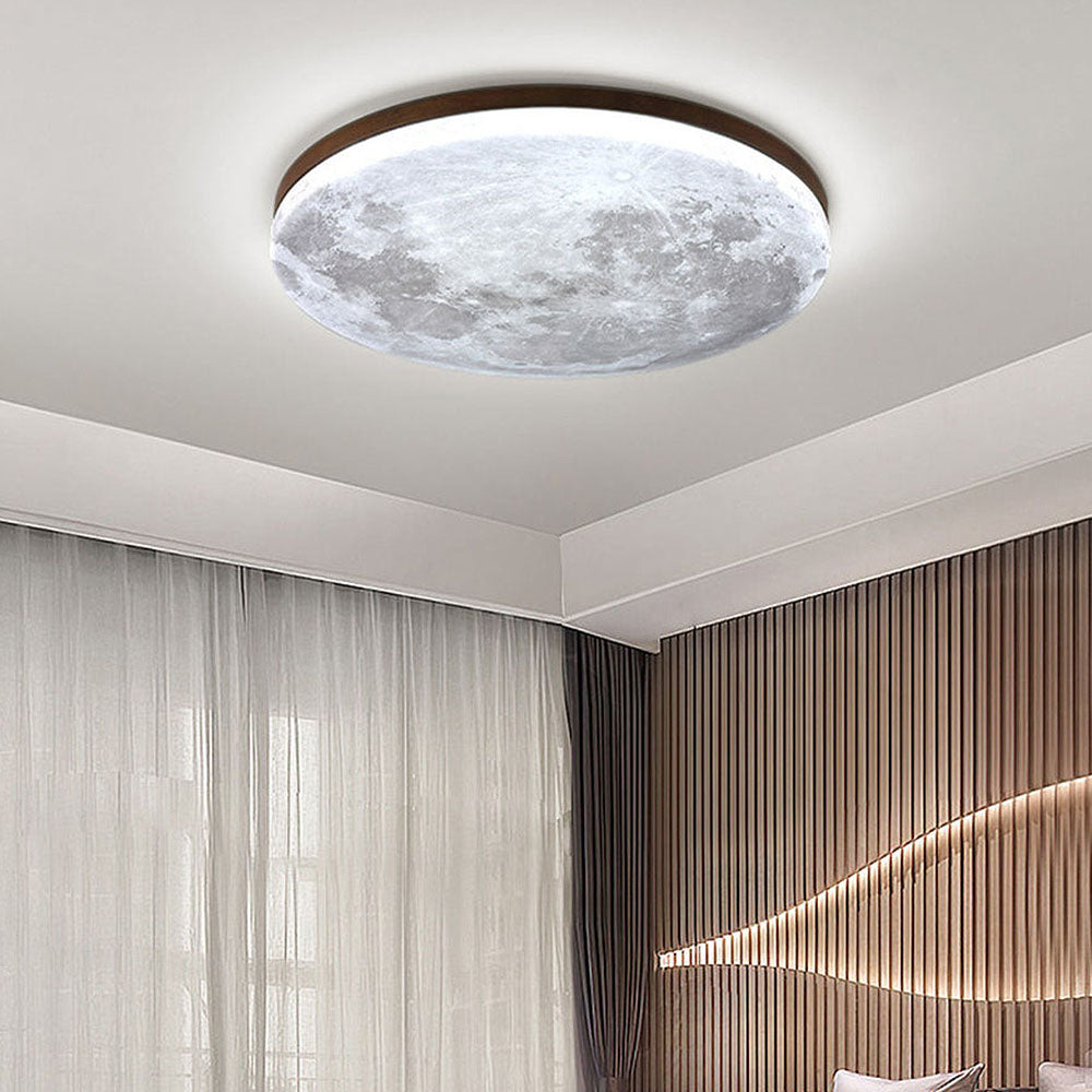 Plafonnier LED design effet lune en bois naturel