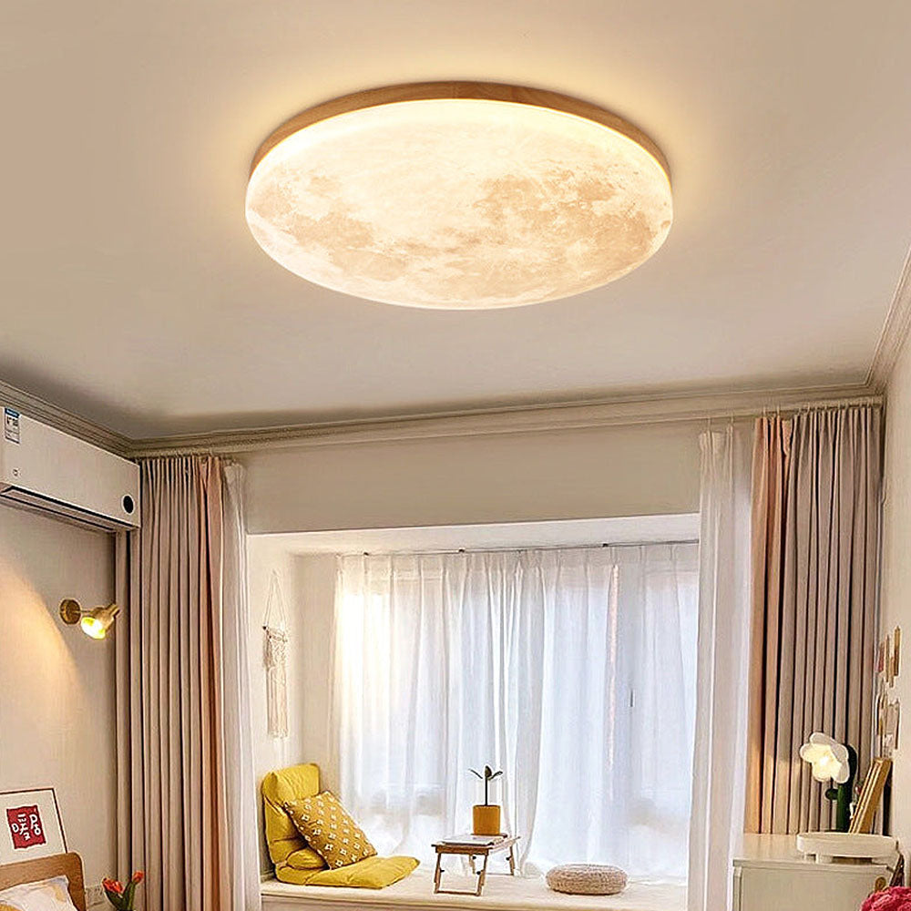 Plafonnier LED design effet lune en bois naturel