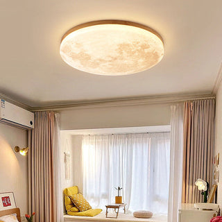 Plafonnier LED design effet lune en bois naturel