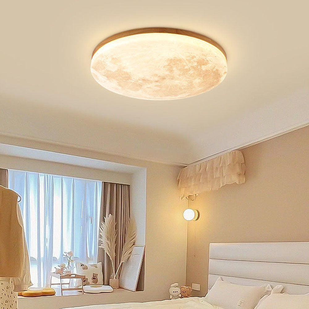 Plafonnier LED design effet lune en bois naturel