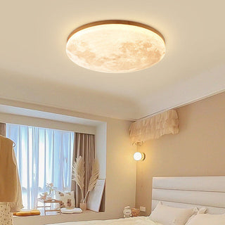 Plafonnier LED design effet lune en bois naturel