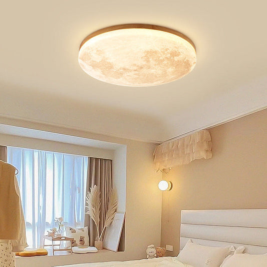 Plafonnier LED design effet lune en bois naturel