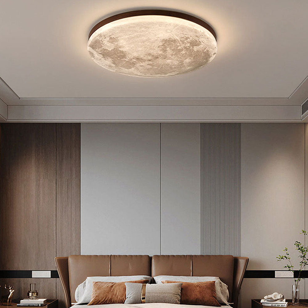 Plafonnier LED design effet lune en bois naturel