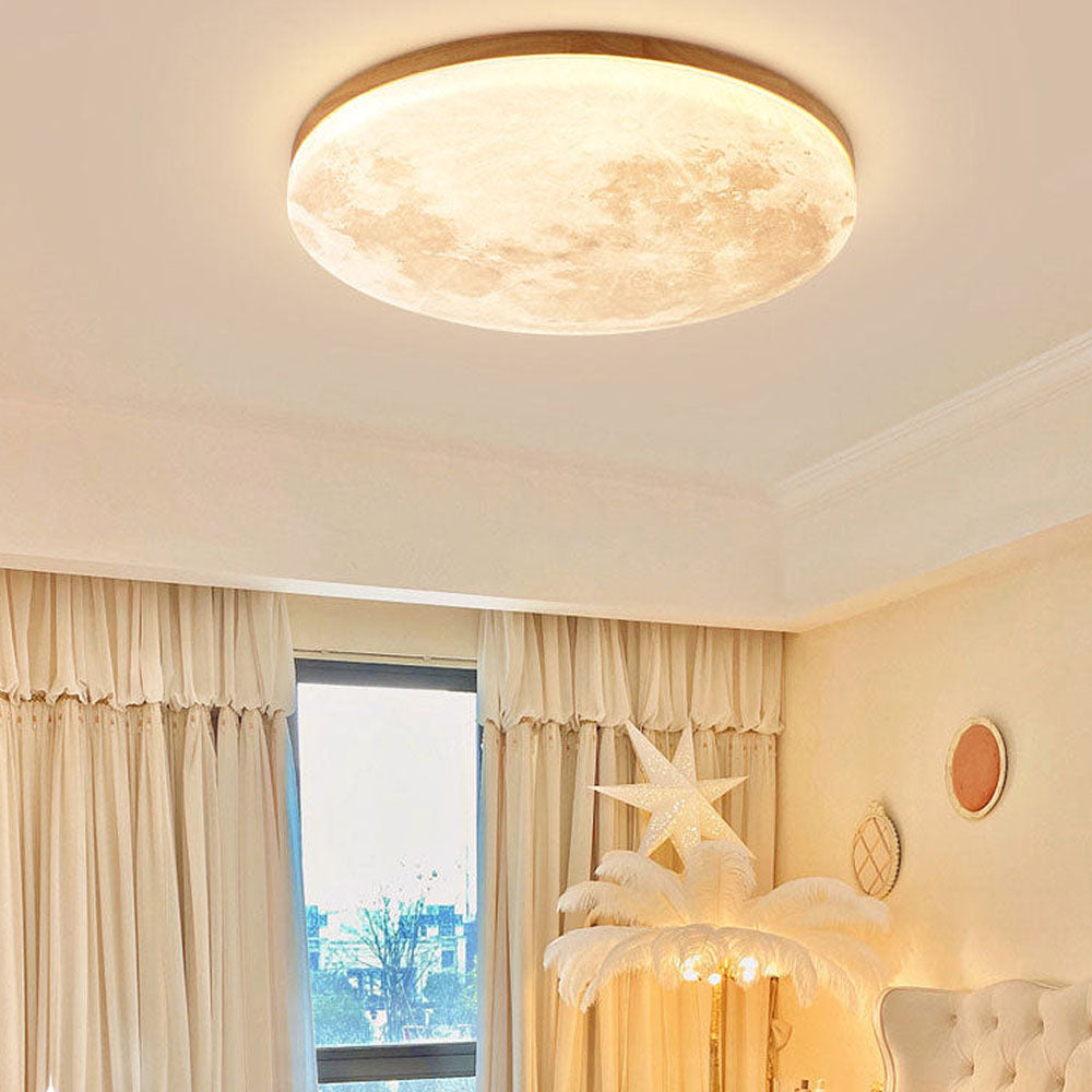 Plafonnier LED design effet lune en bois naturel