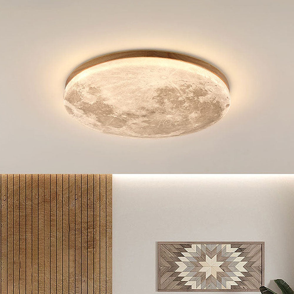 Plafonnier LED design effet lune en bois naturel