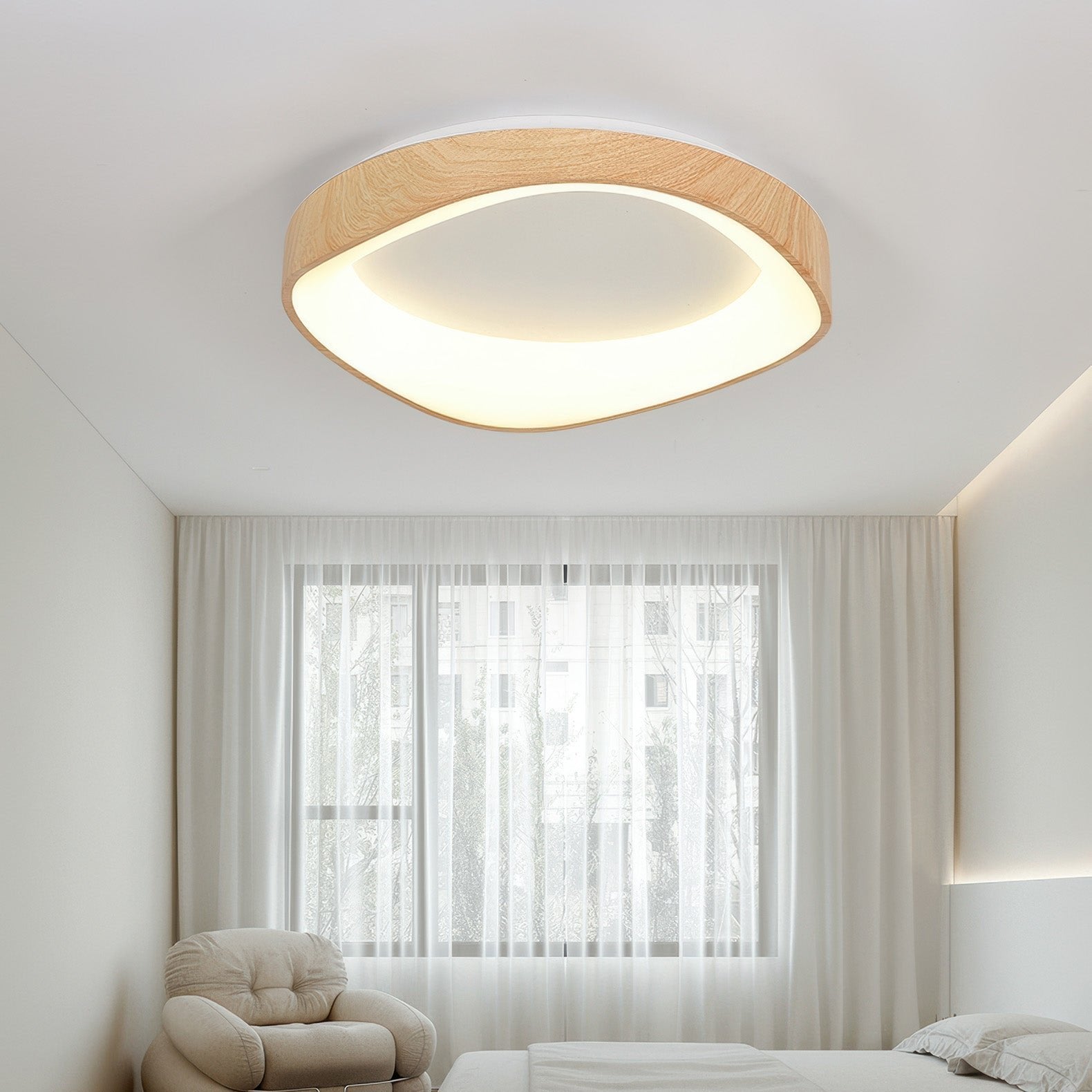 Plafonnier LED design scandinave en bois naturel