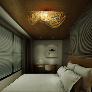 Suspension japonaise bambou tressé ondulante design