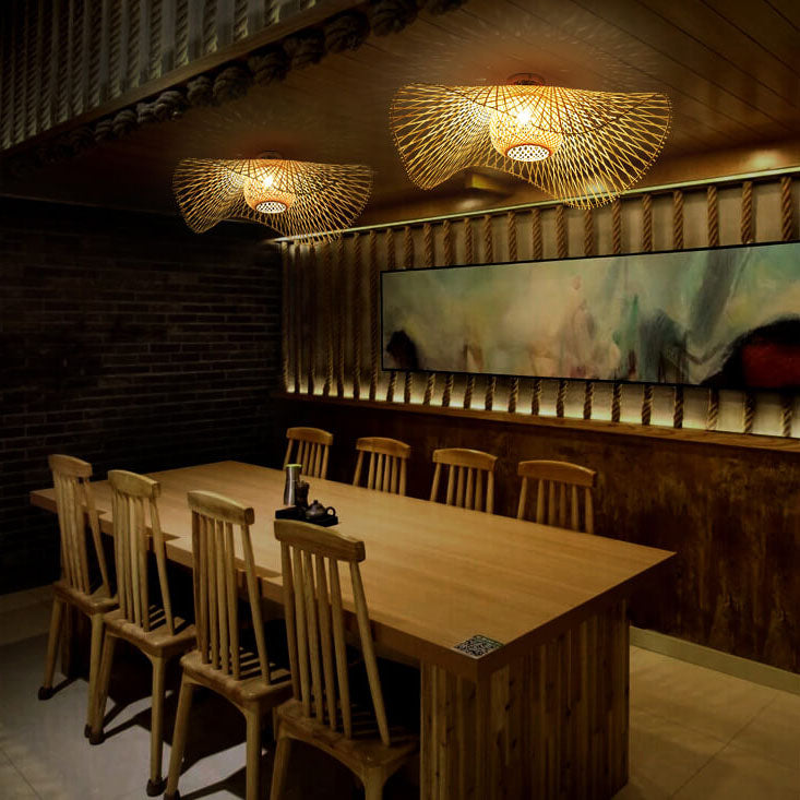 Suspension japonaise bambou tressé ondulante design