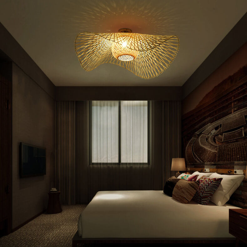 Suspension japonaise bambou tressé ondulante design