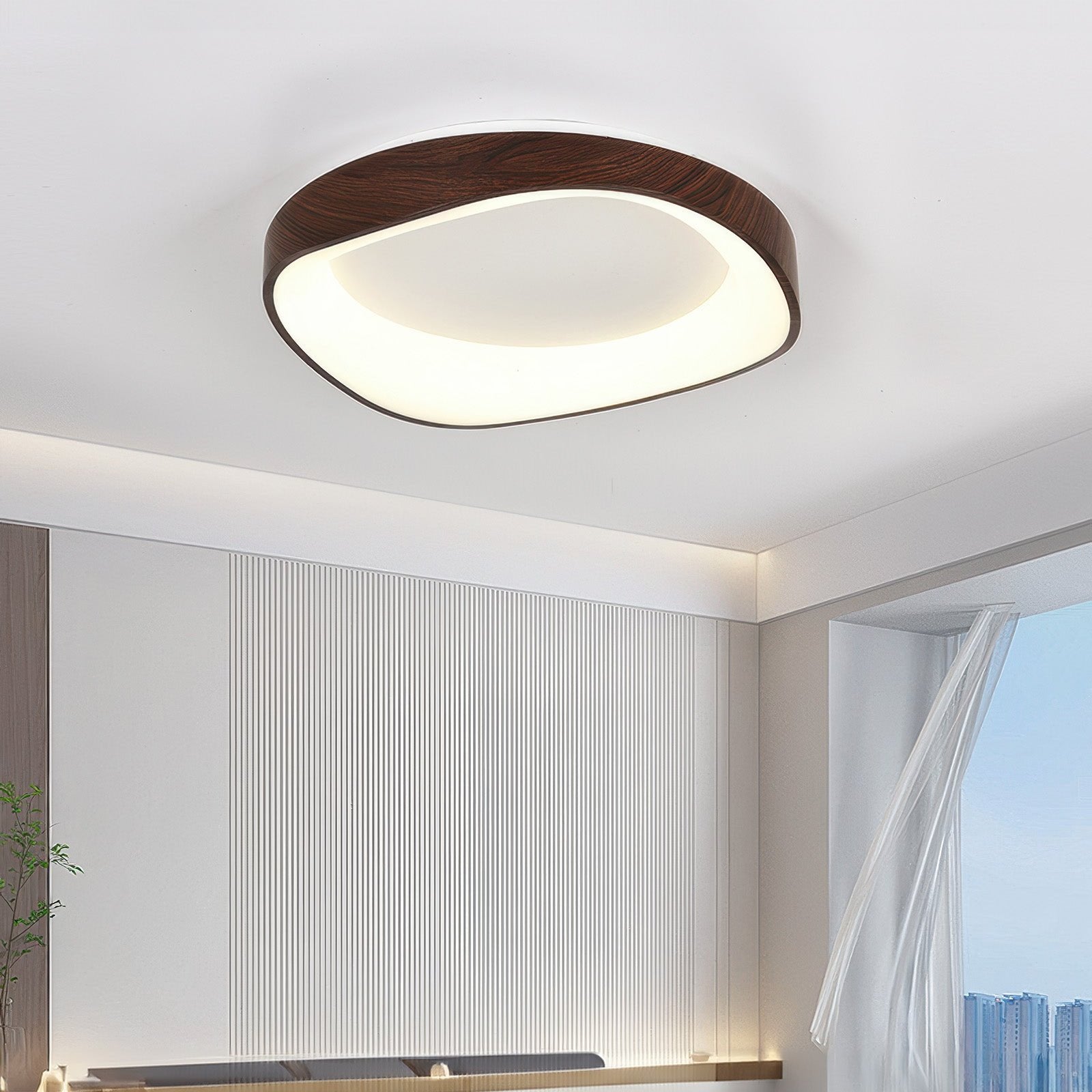 Plafonnier LED design scandinave en bois naturel