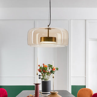 Suspension moderne en verre fumé et métal doré