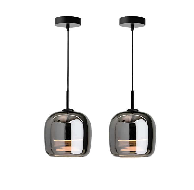 Suspension design verre noir effet miroir moderne