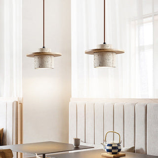 Suspension design en travertin et bois naturel