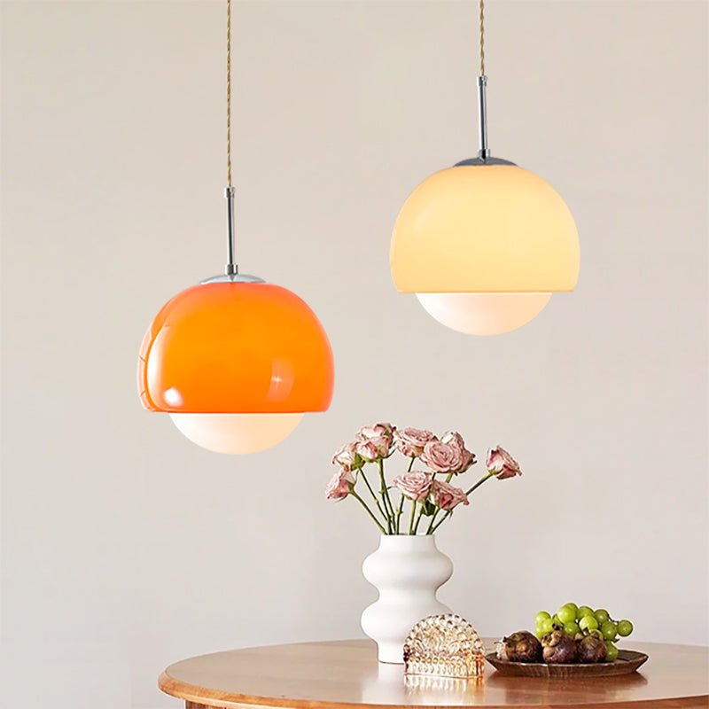 Suspension moderne verre Bauhaus orange et beige