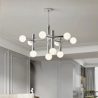 Suspension design métal argenté à globes lumineux