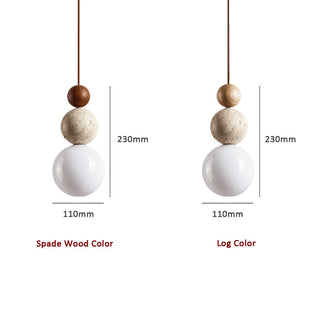 Suspension moderne travertin et bois design naturel