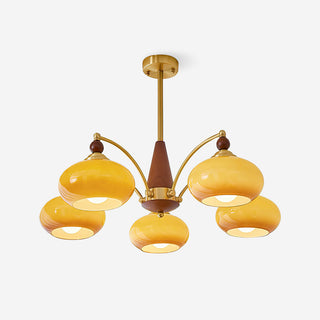 Suspension vintage dorée à globes jaunes multiples