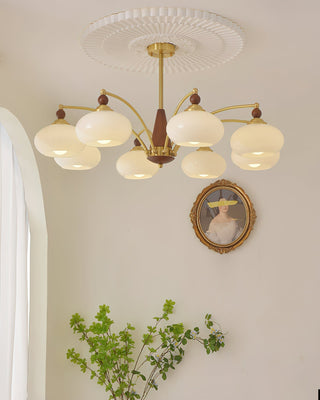 Suspension vintage dorée à globes jaunes multiples