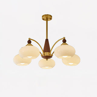 Suspension vintage dorée à globes jaunes multiples