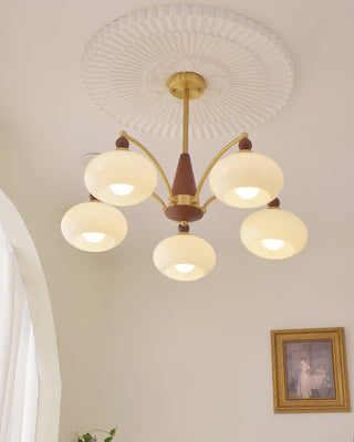 Suspension vintage dorée à globes jaunes multiples