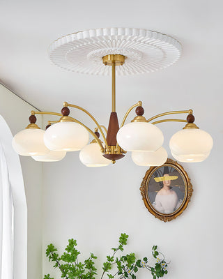 Suspension vintage dorée à globes jaunes multiples