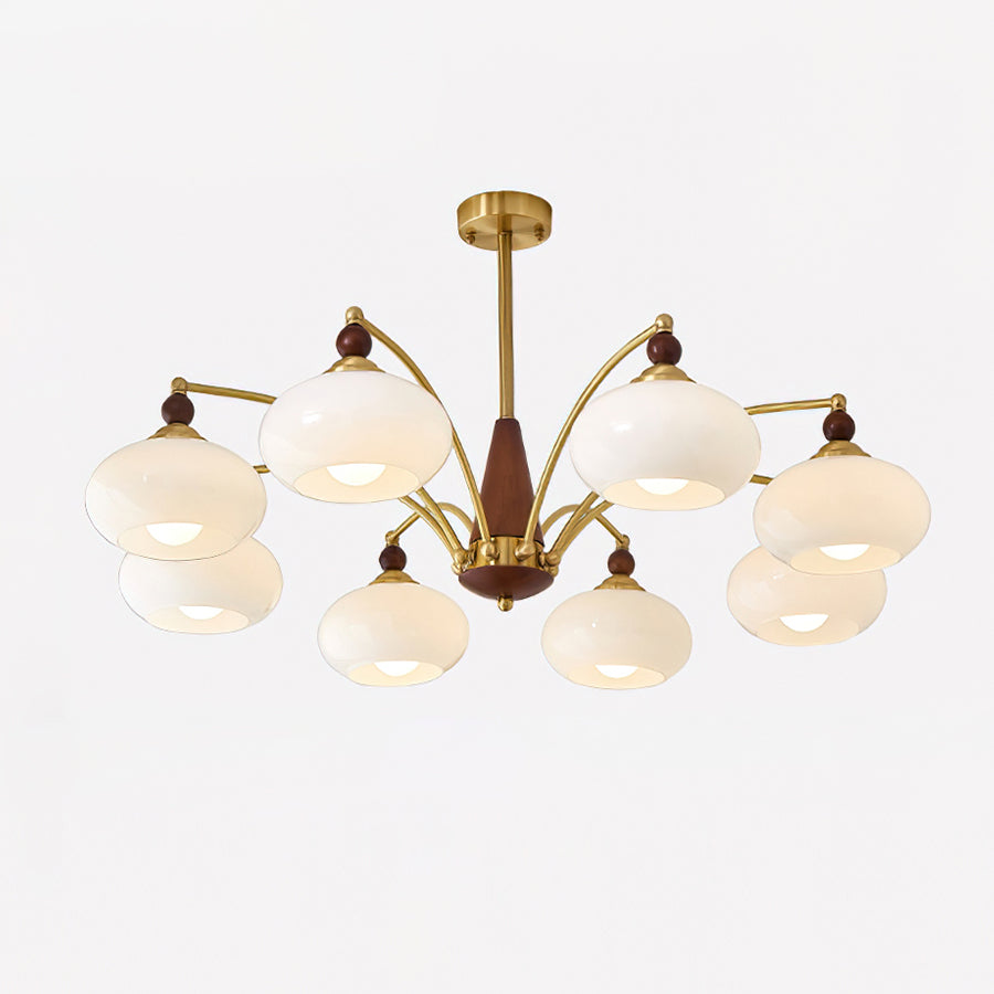 Suspension vintage dorée à globes jaunes multiples
