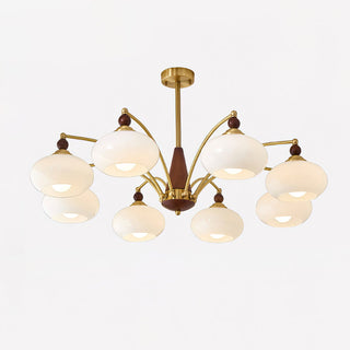 Suspension vintage dorée à globes jaunes multiples