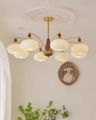 Suspension vintage dorée à globes jaunes multiples