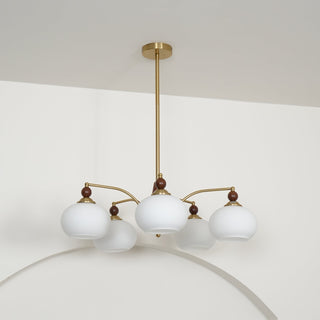 Suspension vintage dorée à globes jaunes multiples