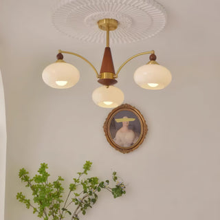 Suspension vintage dorée à globes jaunes multiples