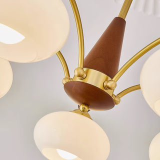 Suspension vintage dorée à globes jaunes multiples