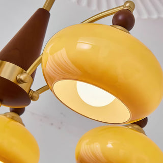 Suspension vintage dorée à globes jaunes multiples